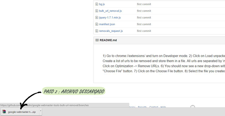 Paso 2º: Captura de archivo de descarga de la extensión de Google Chrome.