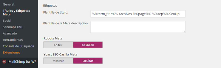 Configuración de taxonomía de las etiquetas en wordpress by Yoast.