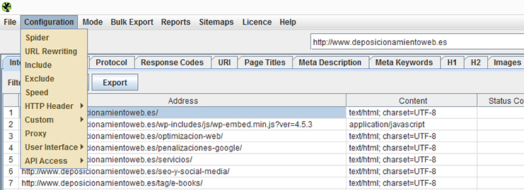 Opciones de configuración de la herramienta.