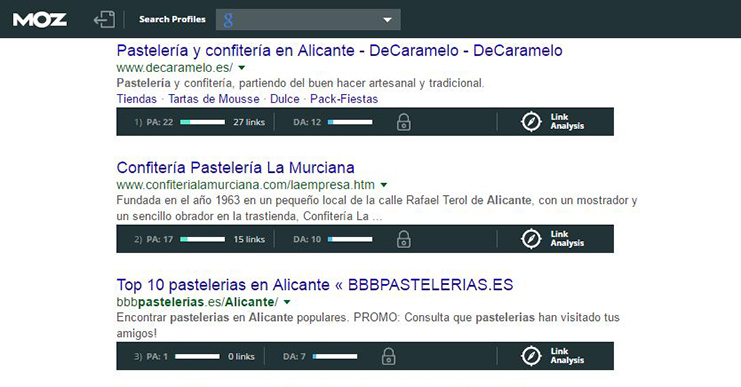 Barra de Moz en resultados de búsqueda.