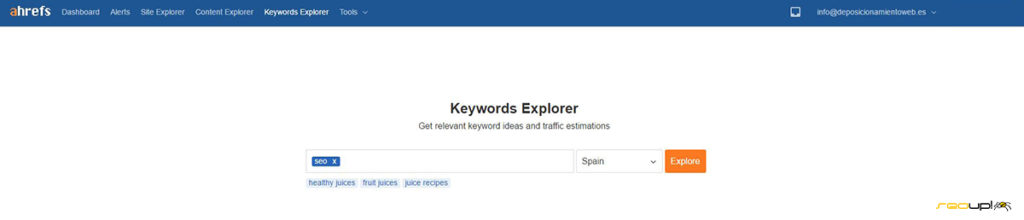 Ahrefs: Funcionalidad keywords explorer.