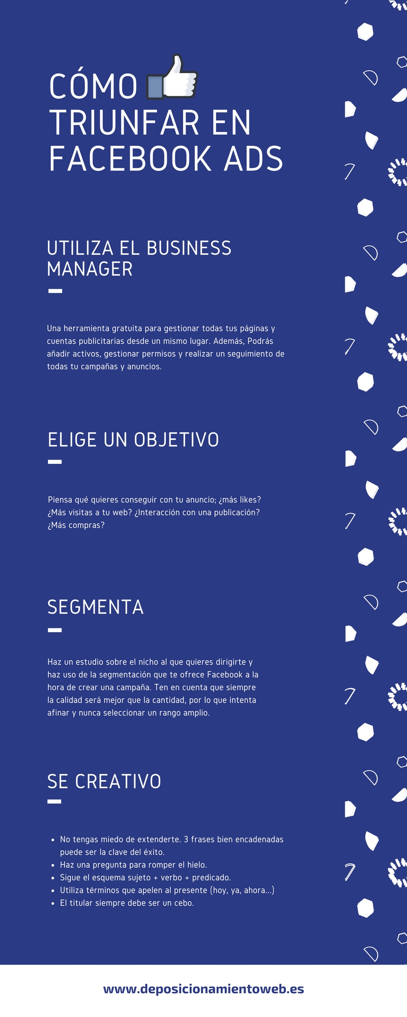 Infografía que recoge los aspectos clave a tener en cuenta en Facebook Ads